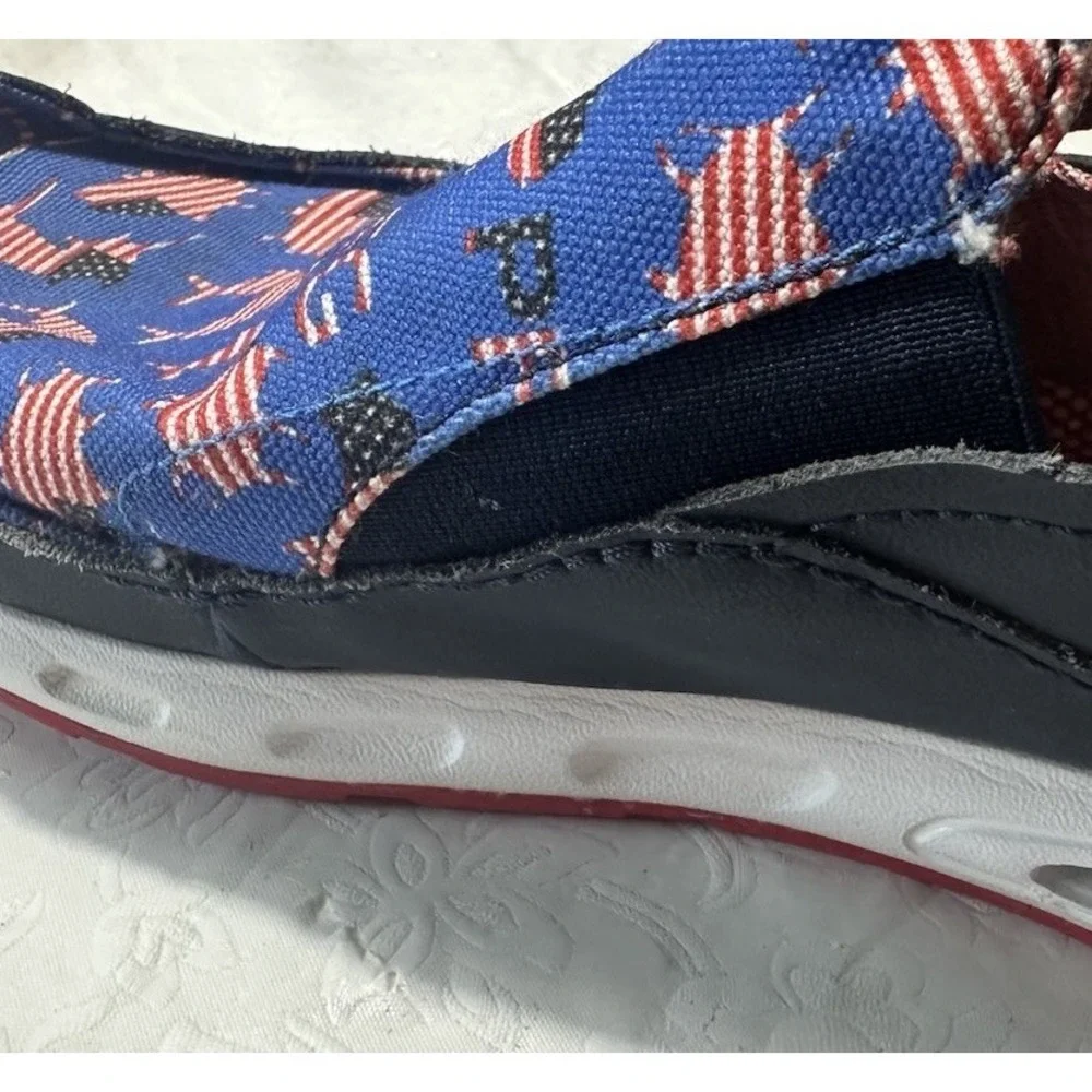 Columbia Mens PFG Slip On Shoes Canvas American Flag Fish Bahama Vent Boat Sz 12